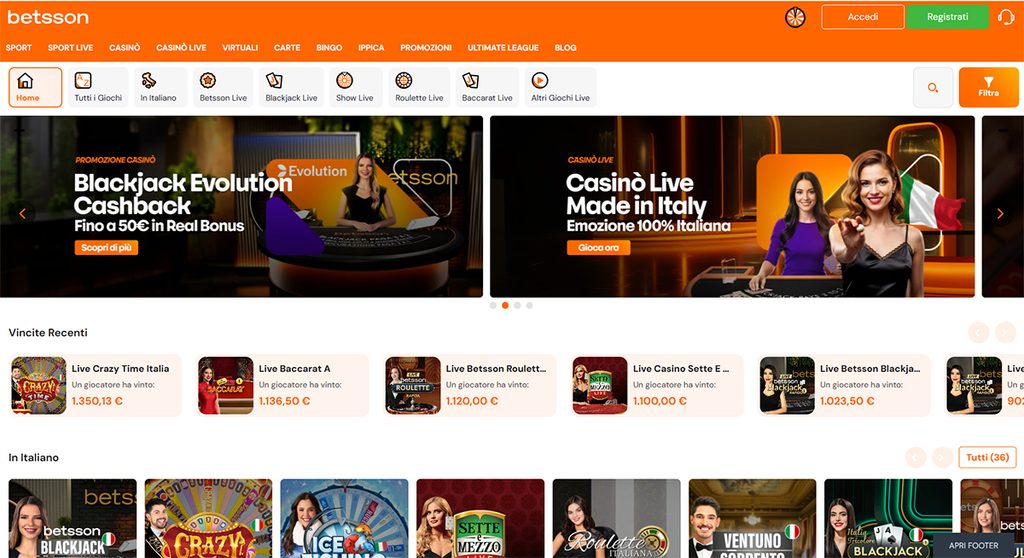betsson casino live tavoli in italiano