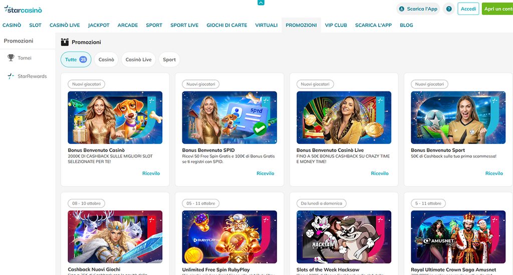 starcasino bonus senza deposito