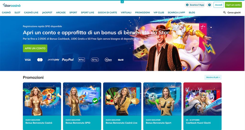 Schermata della piattaforma ufficiale di StarCasinò IT con licenza ADM
